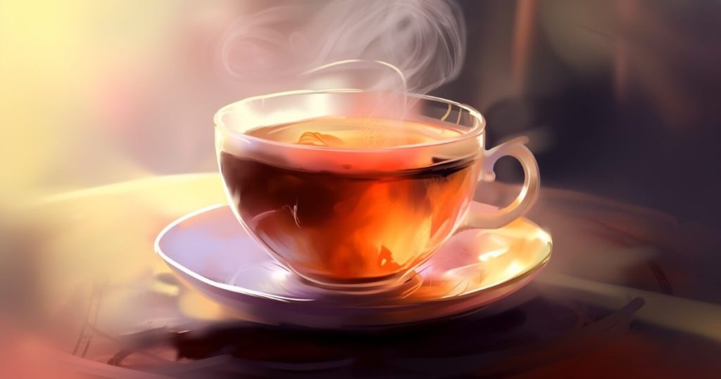 Digital illustration of a cup of tea with steam rising from it. Perfect for tea lovers, but not one's cup of tea if you prefer coffee.